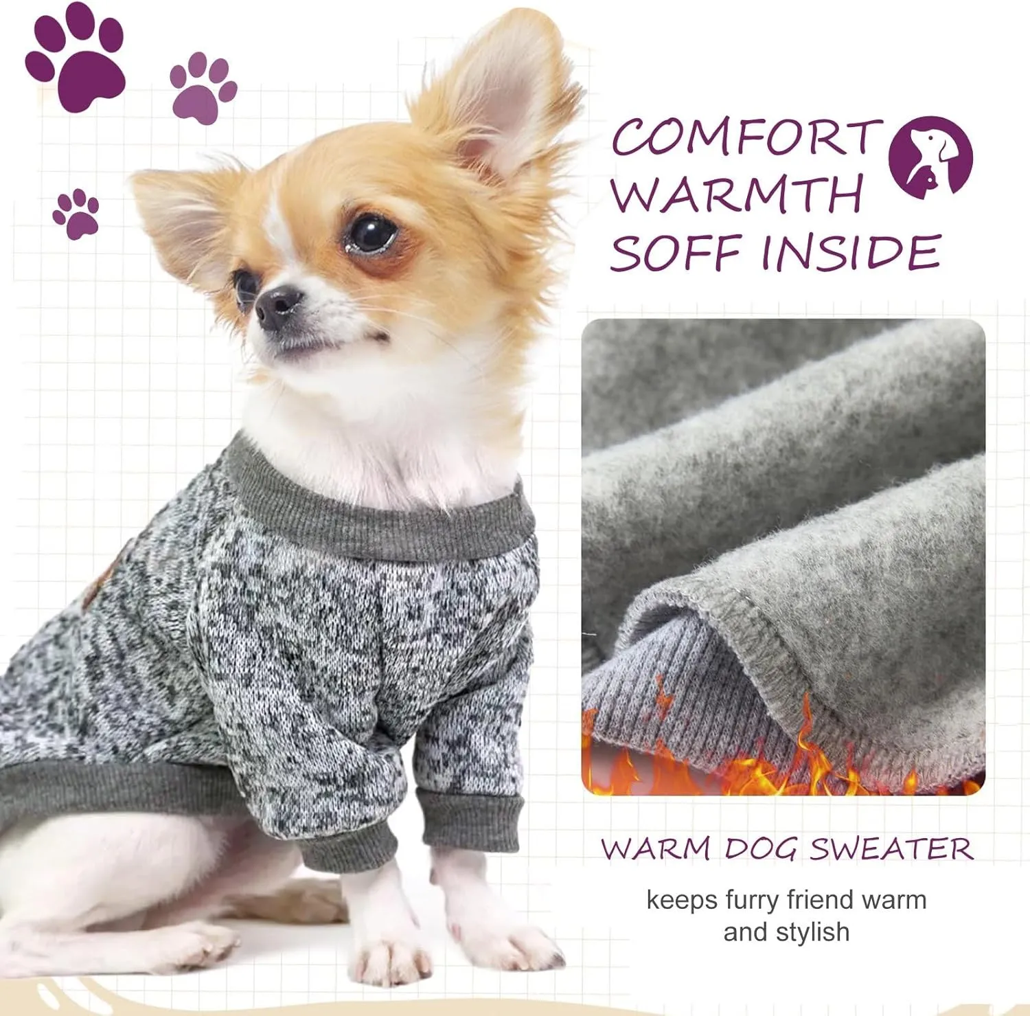 Dog Sweaters for Small/Medium/Large Dogs Stylish Cat Sweater Warm Pet Apparel for Spring/Fall/Winter(Grey, L)