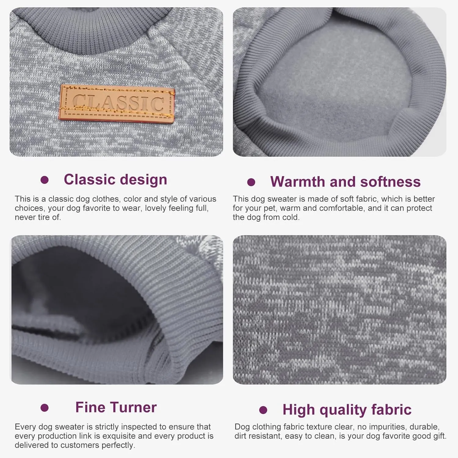 Dog Sweaters for Small/Medium/Large Dogs Stylish Cat Sweater Warm Pet Apparel for Spring/Fall/Winter(Grey, L)