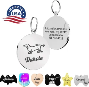 Dog Tags Personalized for Pets, Stainless Steel Pet ID Tags, Dog Name Tags and Cat Tag, Customized Front and Back Engraving with Any Name & Text Custom for Puppy Cat (Round 1, Medium)