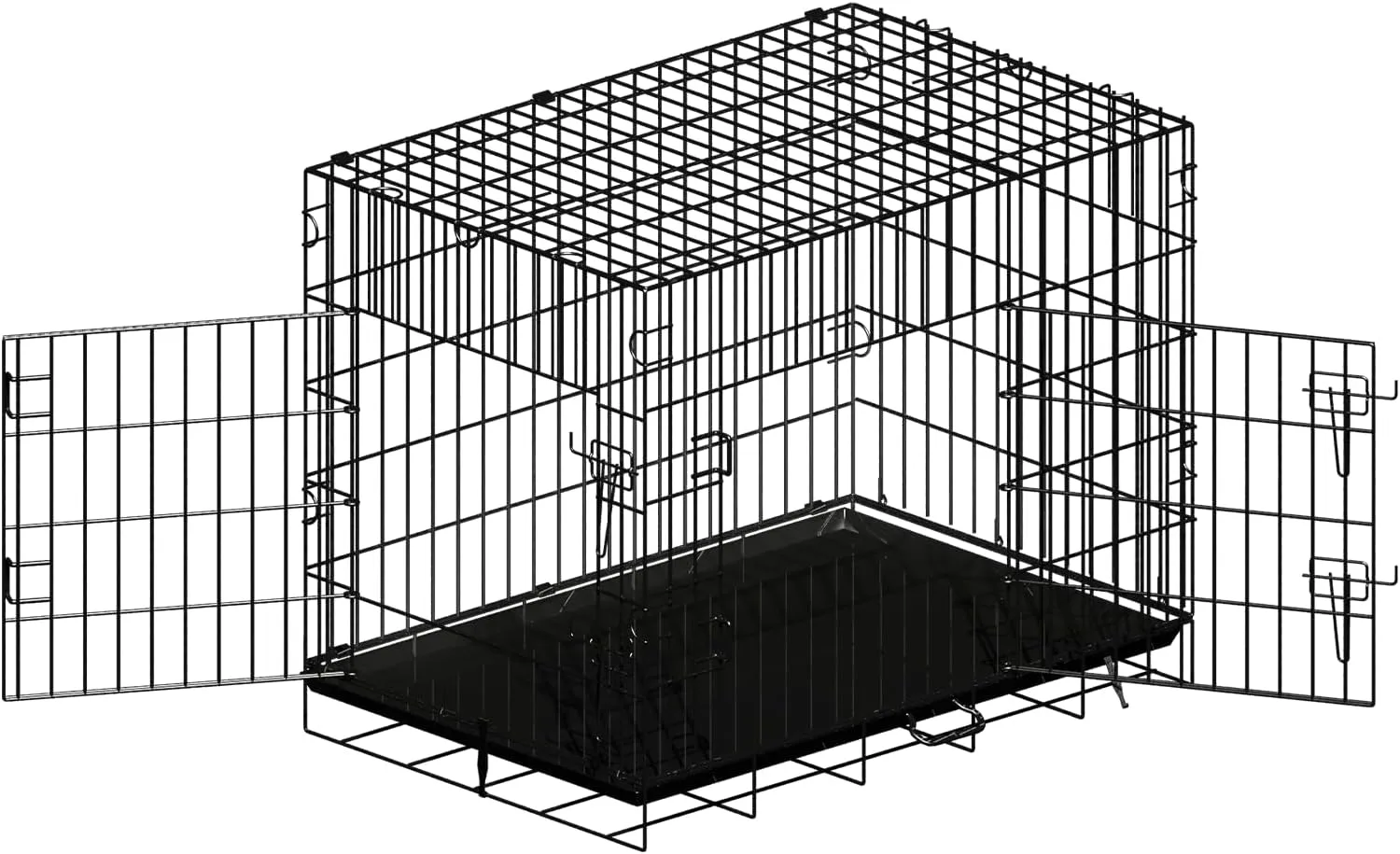Double Door Dog Crate, Portable Wire Dog Crate with Tray and Divider, Pet Crate for Small Dogs, Indoor and Outdoor Pet Pen, 30" L x 18" W x 21" H Collapsible Dog Kennel