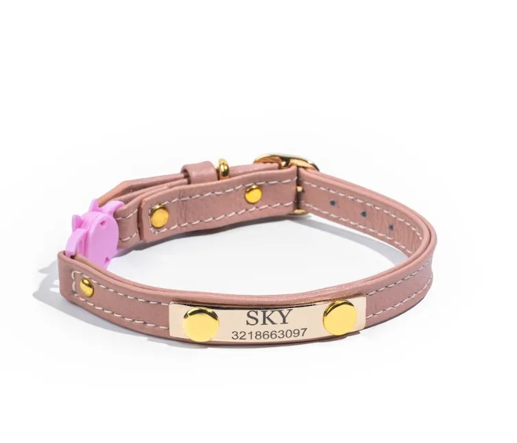 Dusty rose leather cat collar