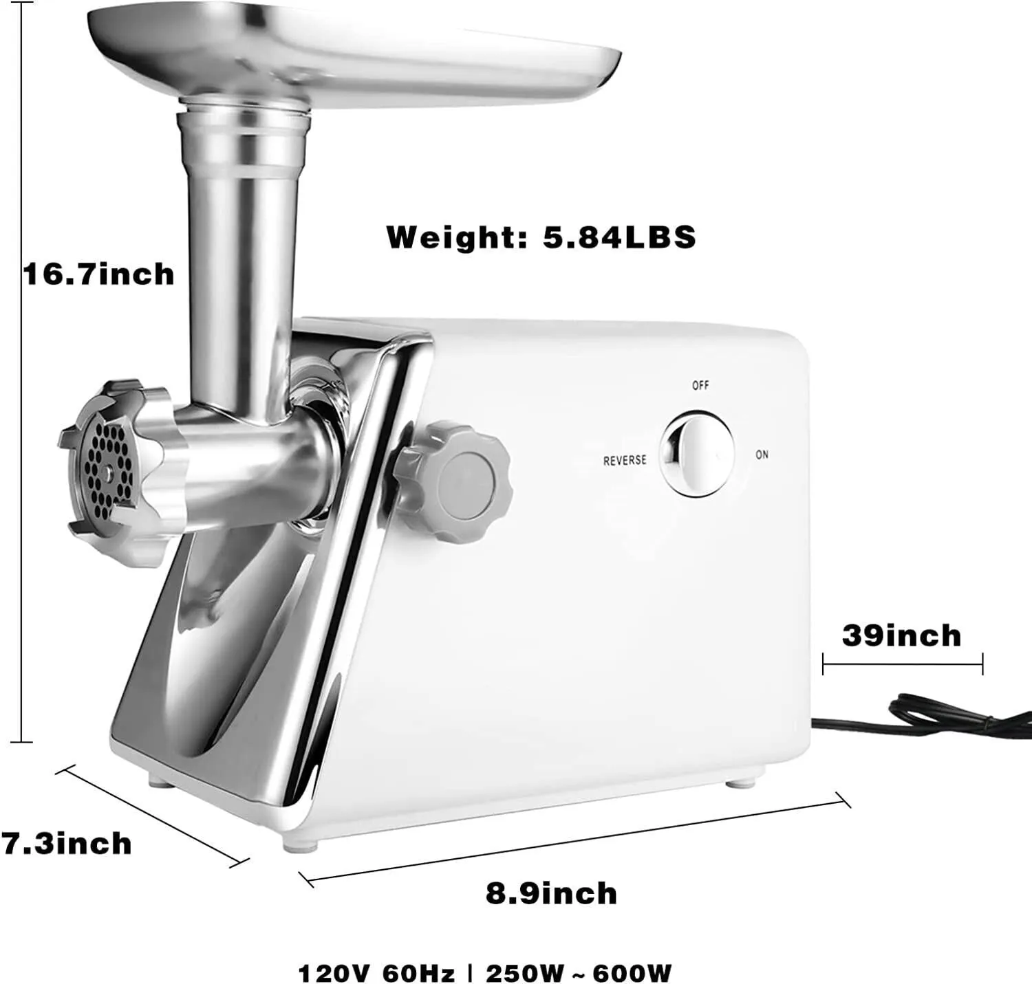 Electric Meat Grinder/Heavy Duty Meat Mincer/Food Grinder with Sausage & Kubbe Kit 3 Grinder Plates Suitable for Home Kitchen, White