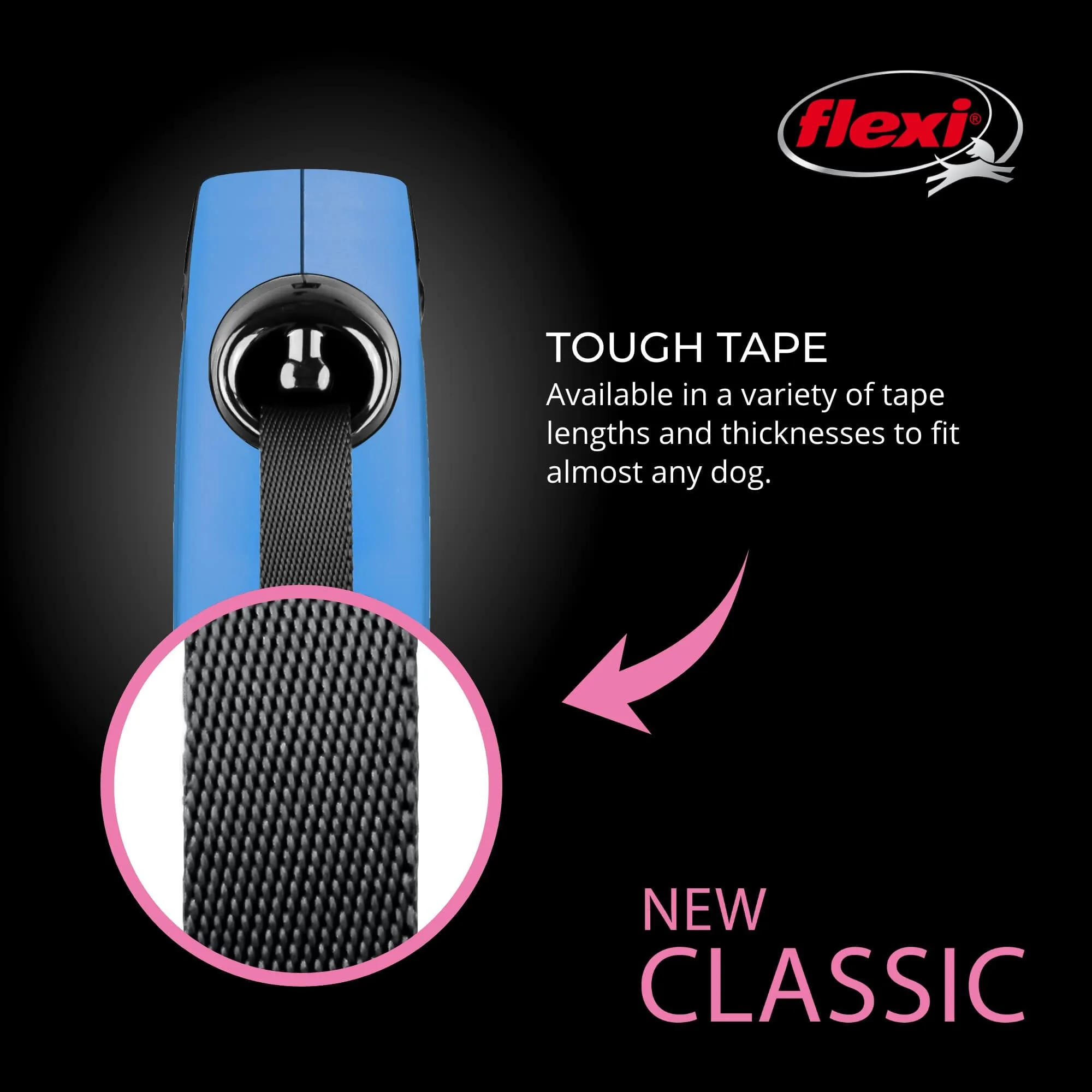 Flexi Classic Tape Rectractable Dog Leash - 55 Lbs - Blue - Medium - 16 Feet