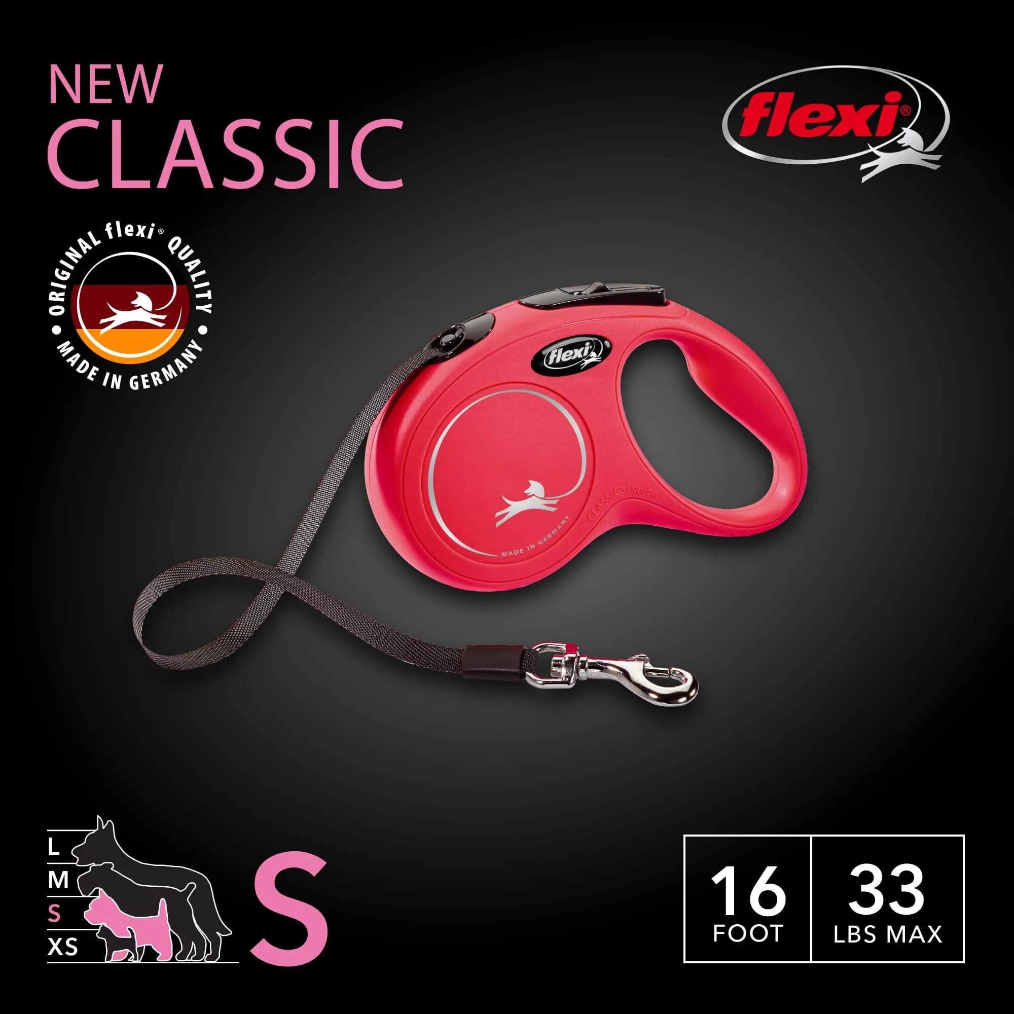 Flexi Classic Tape Rectractable Dog Leash - 55 Lbs - Red - Medium - 16 Feet