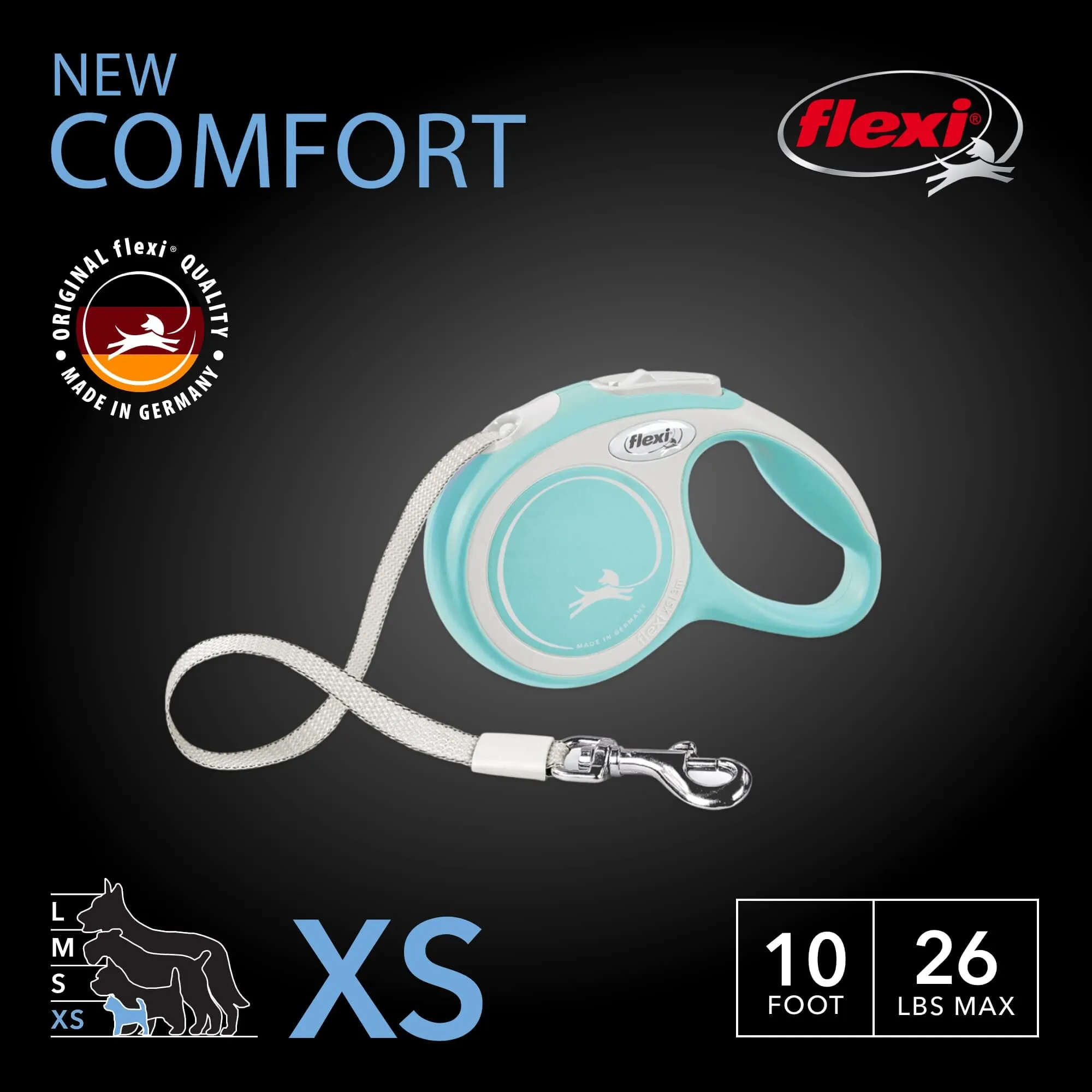 Flexi New Comfort Tape Rectractable Dog Leash - 26 Lbs - Blue - Extra Small - 10 Feet