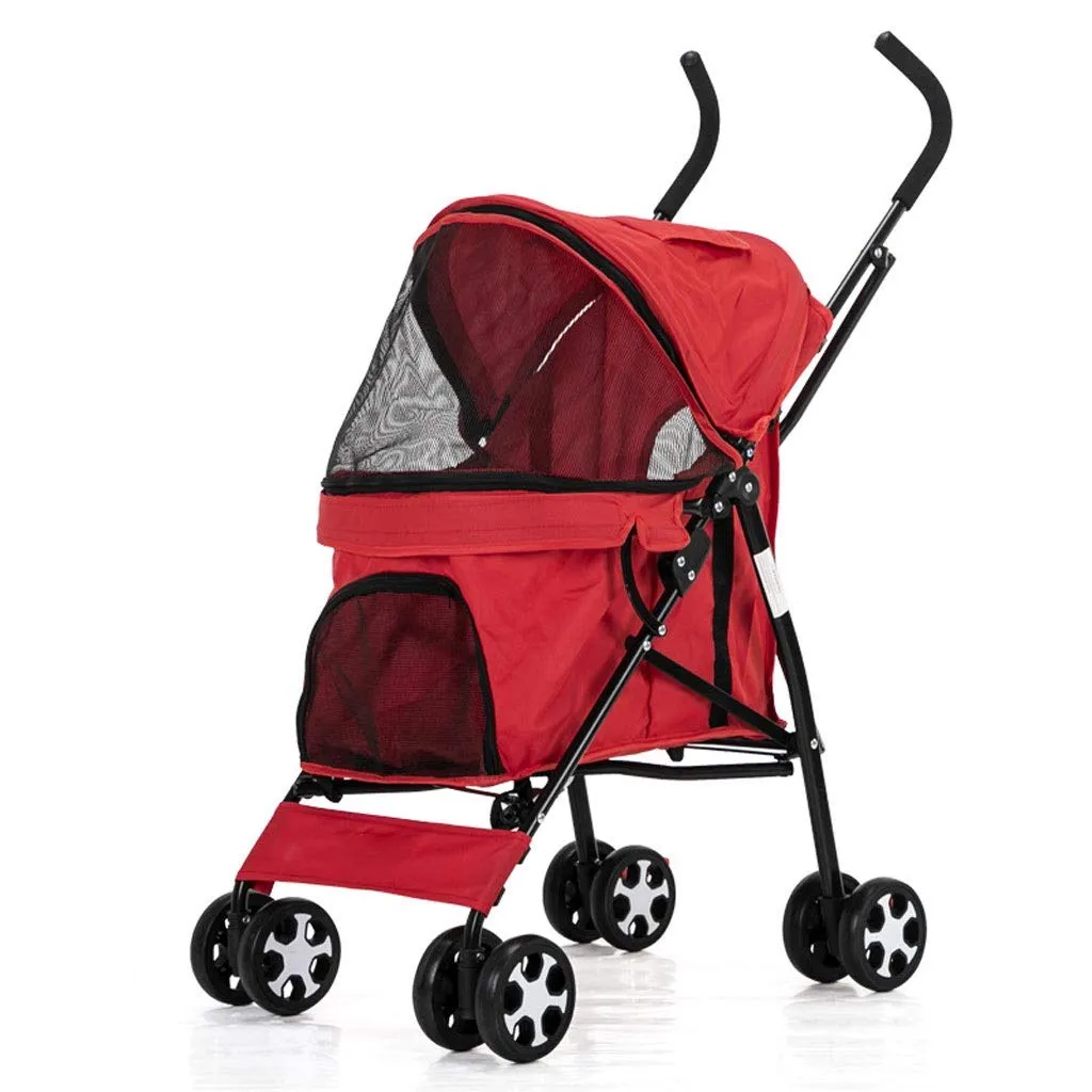 Foldable Carbon Steel Dog Cat Pram Buggy Pushchair with Front Swivel Wheels, for Medium Small Pet, Max Loading 20kg