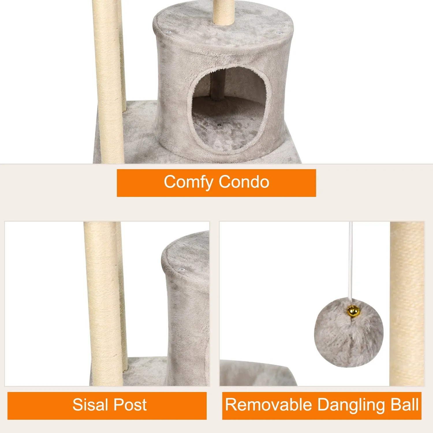 GOOPAWS 41-in Faux Fur Top Perch Cat Tree & Condo, Grey