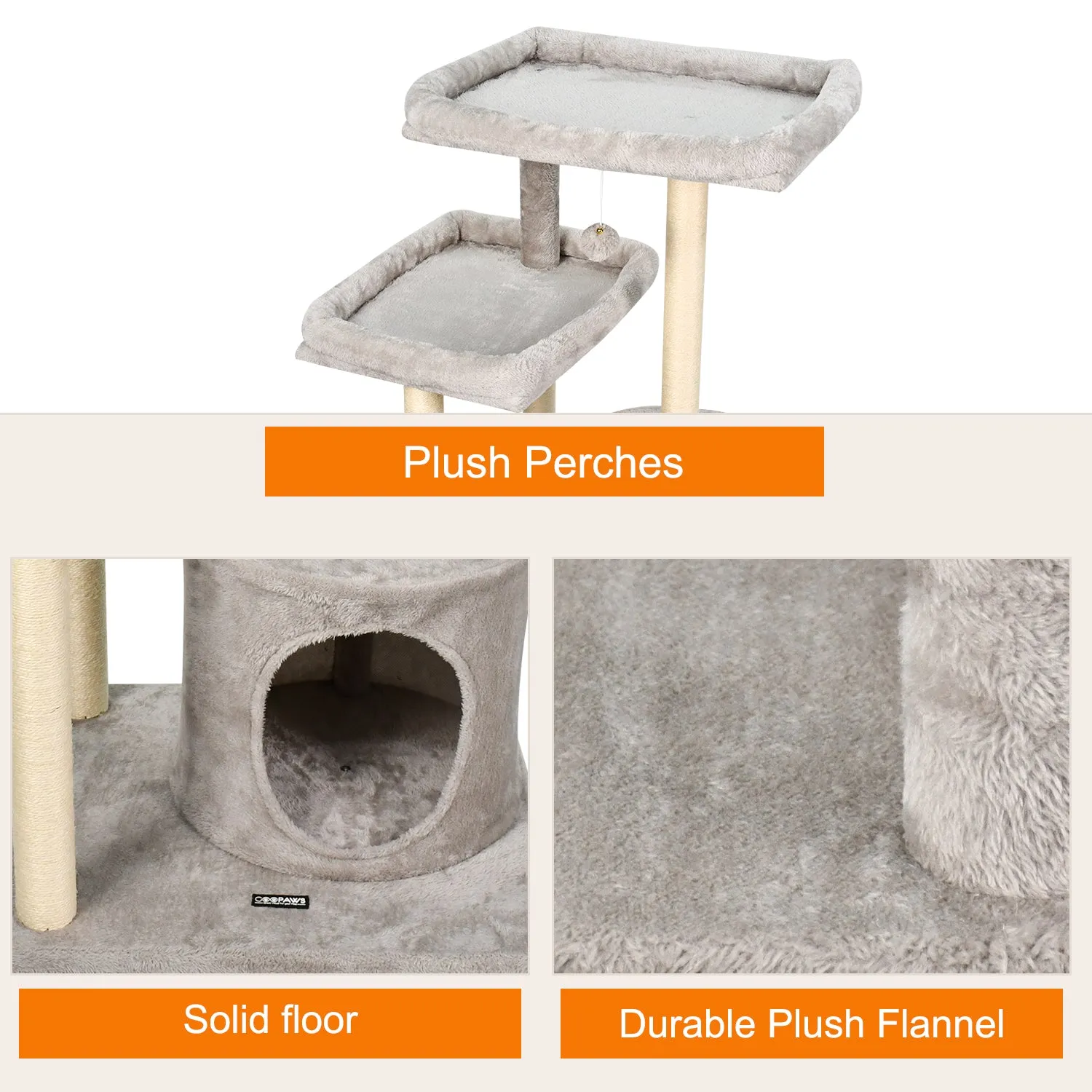 GOOPAWS 41-in Faux Fur Top Perch Cat Tree & Condo, Grey