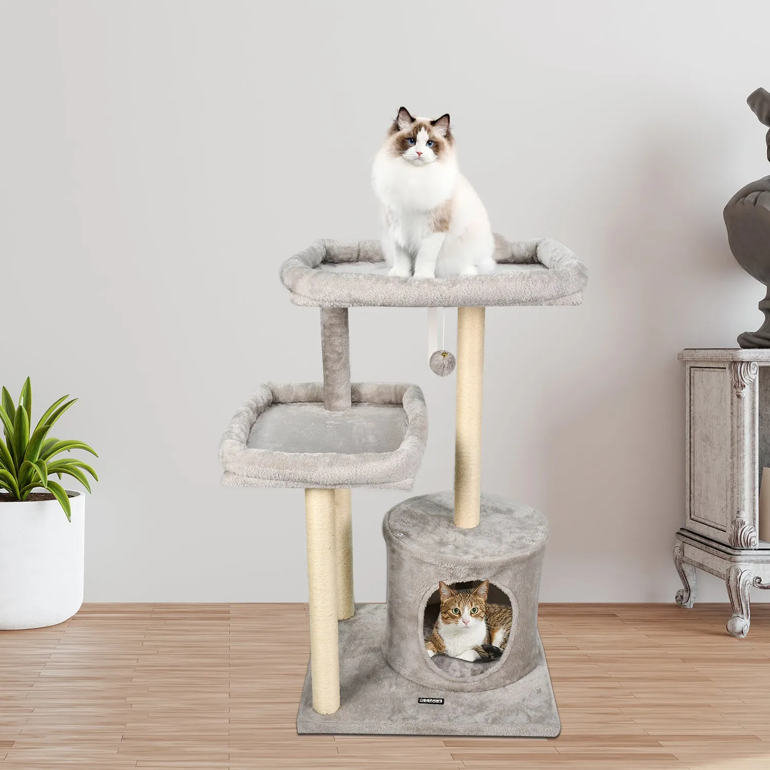 GOOPAWS 41-in Faux Fur Top Perch Cat Tree & Condo, Grey