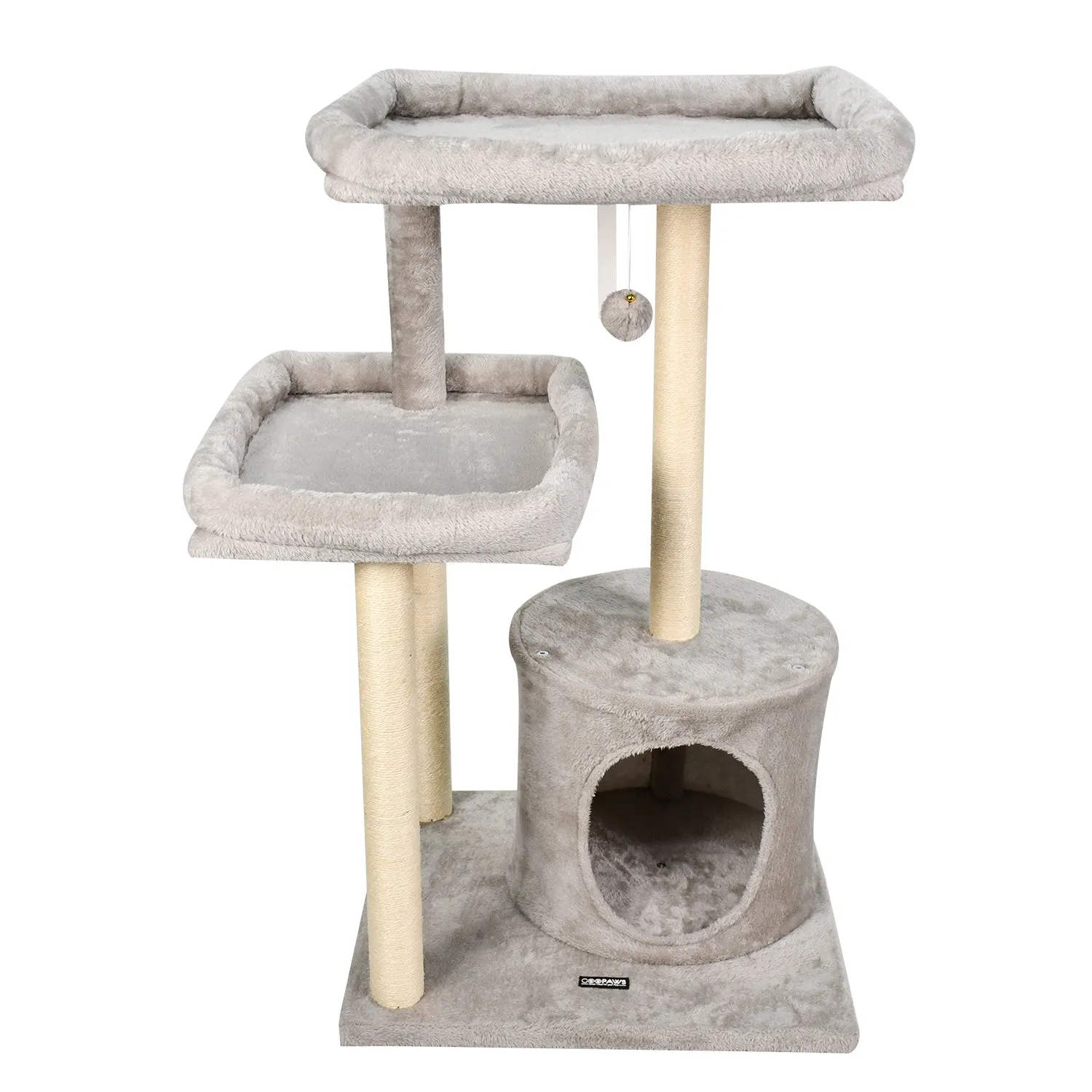 GOOPAWS 41-in Faux Fur Top Perch Cat Tree & Condo, Grey