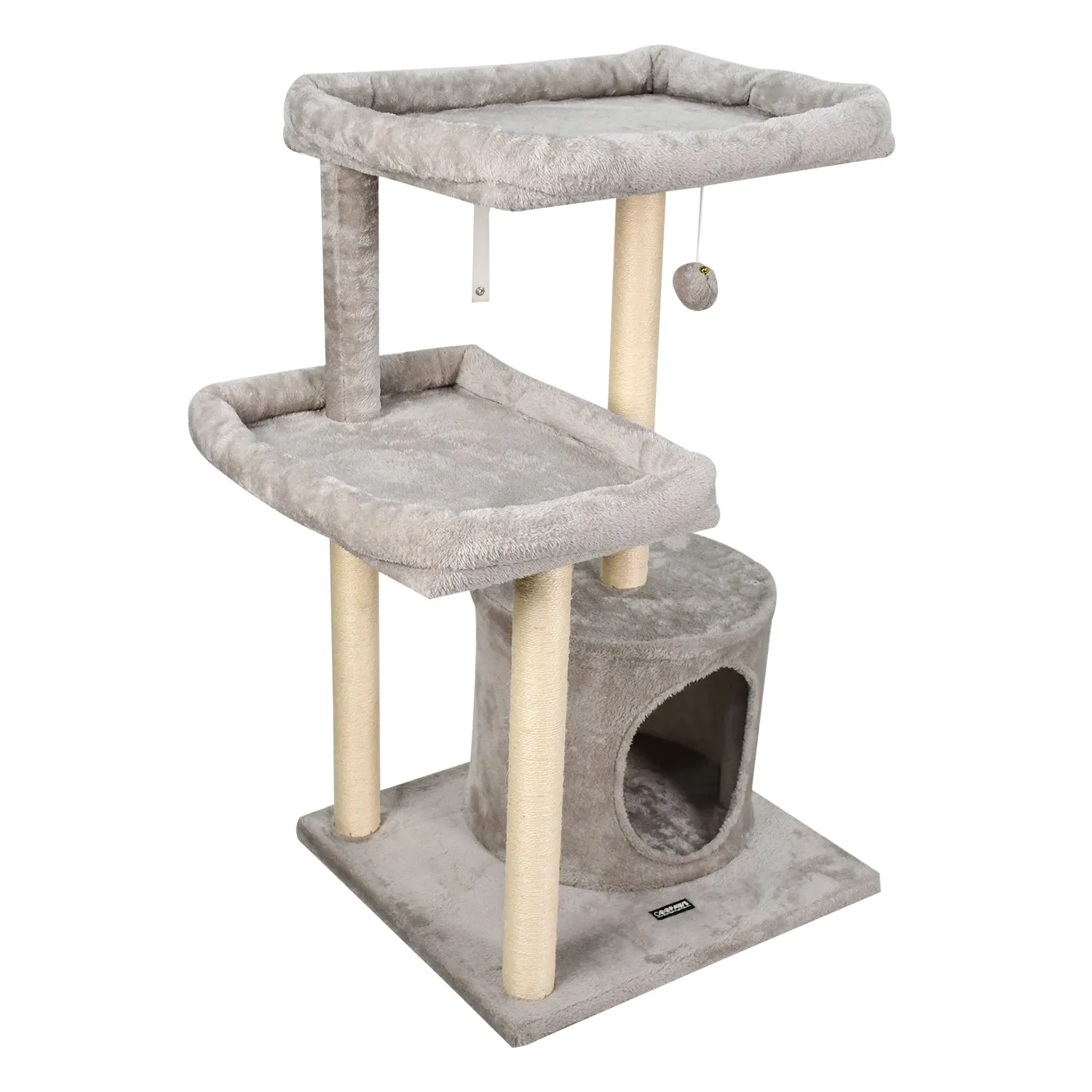 GOOPAWS 41-in Faux Fur Top Perch Cat Tree & Condo, Grey