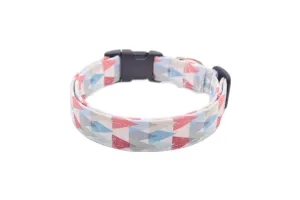 Gray, Blue & Red Geometric Triangles Dog Collar