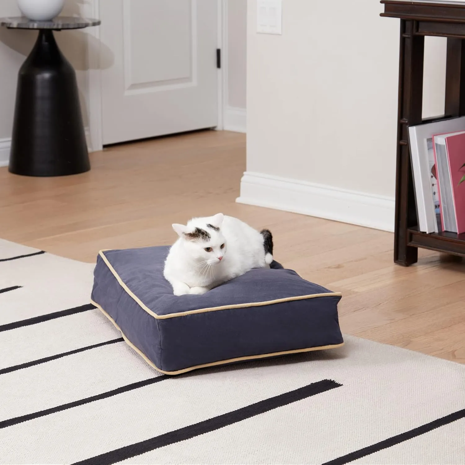 Happy Hounds Willow Rectangle Reversible Pillow Cat Bed, Denim