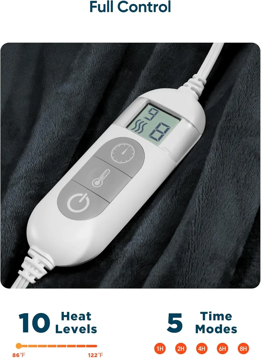 Heated Throw Blanket with 1-9 hrs Timer Auto-Off & 8 Heating Levels,Flannel Electric Blanket Throw ETL Certification,Machine Washable Full Body Warming Blankets