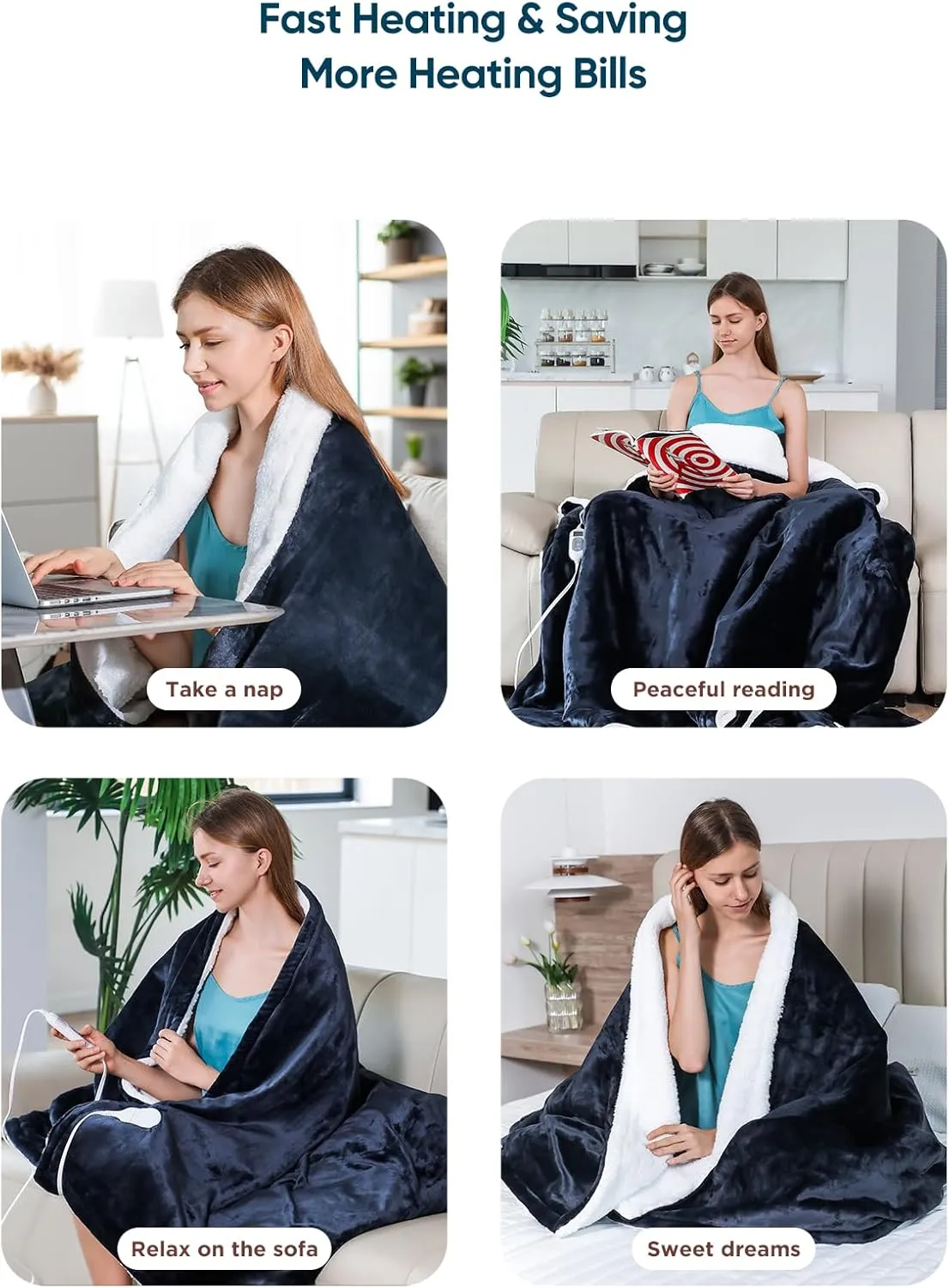 Heated Throw Blanket with 1-9 hrs Timer Auto-Off & 8 Heating Levels,Flannel Electric Blanket Throw ETL Certification,Machine Washable Full Body Warming Blankets