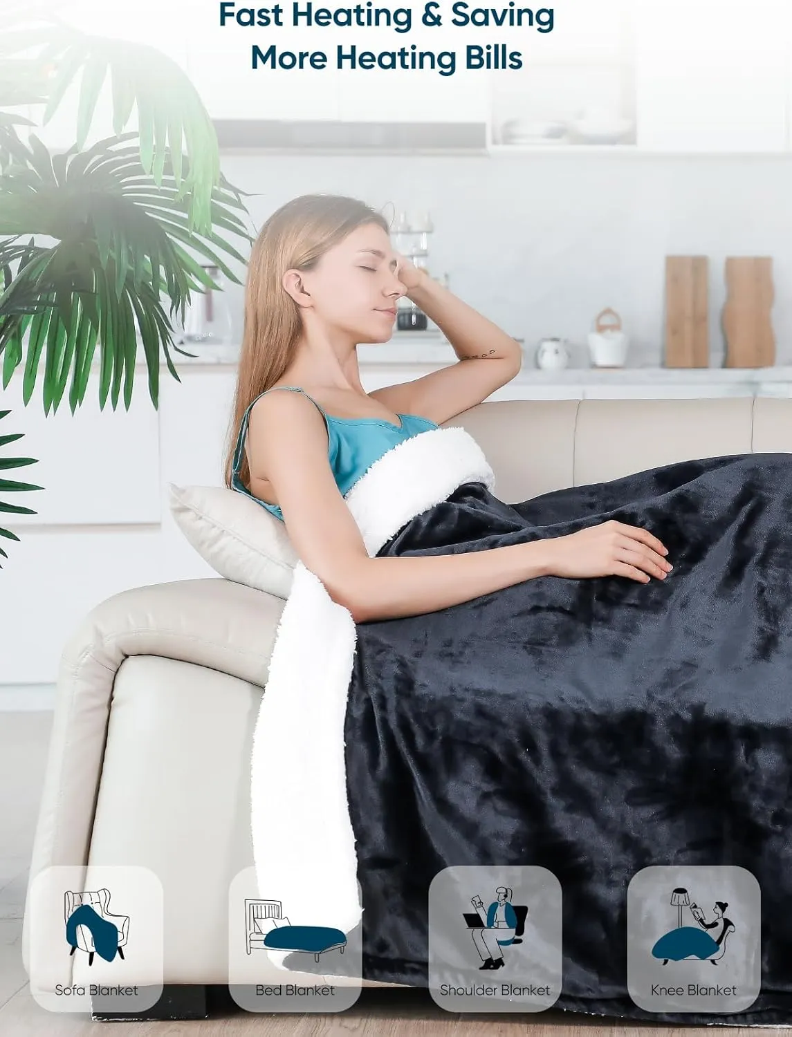 Heated Throw Blanket with 1-9 hrs Timer Auto-Off & 8 Heating Levels,Flannel Electric Blanket Throw ETL Certification,Machine Washable Full Body Warming Blankets