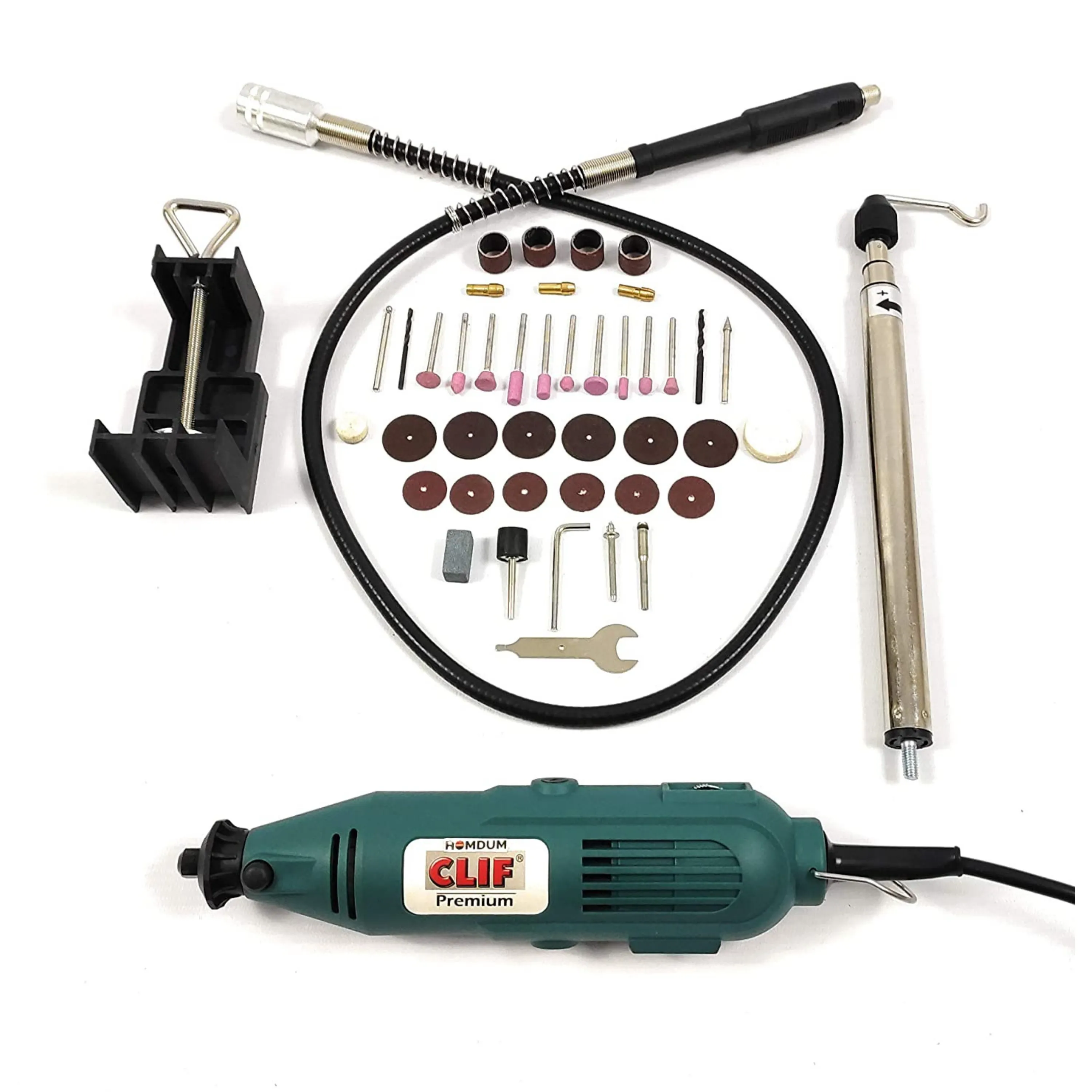 Homdum Multifunctional Clif Mini Rotary Die Grinder Tool Kit with 40 Pieces Grinding Stones, Sanding Roll and Diamond Bits Accessories Including 1 Flexible Shaft and 1 Set Mounting Stand