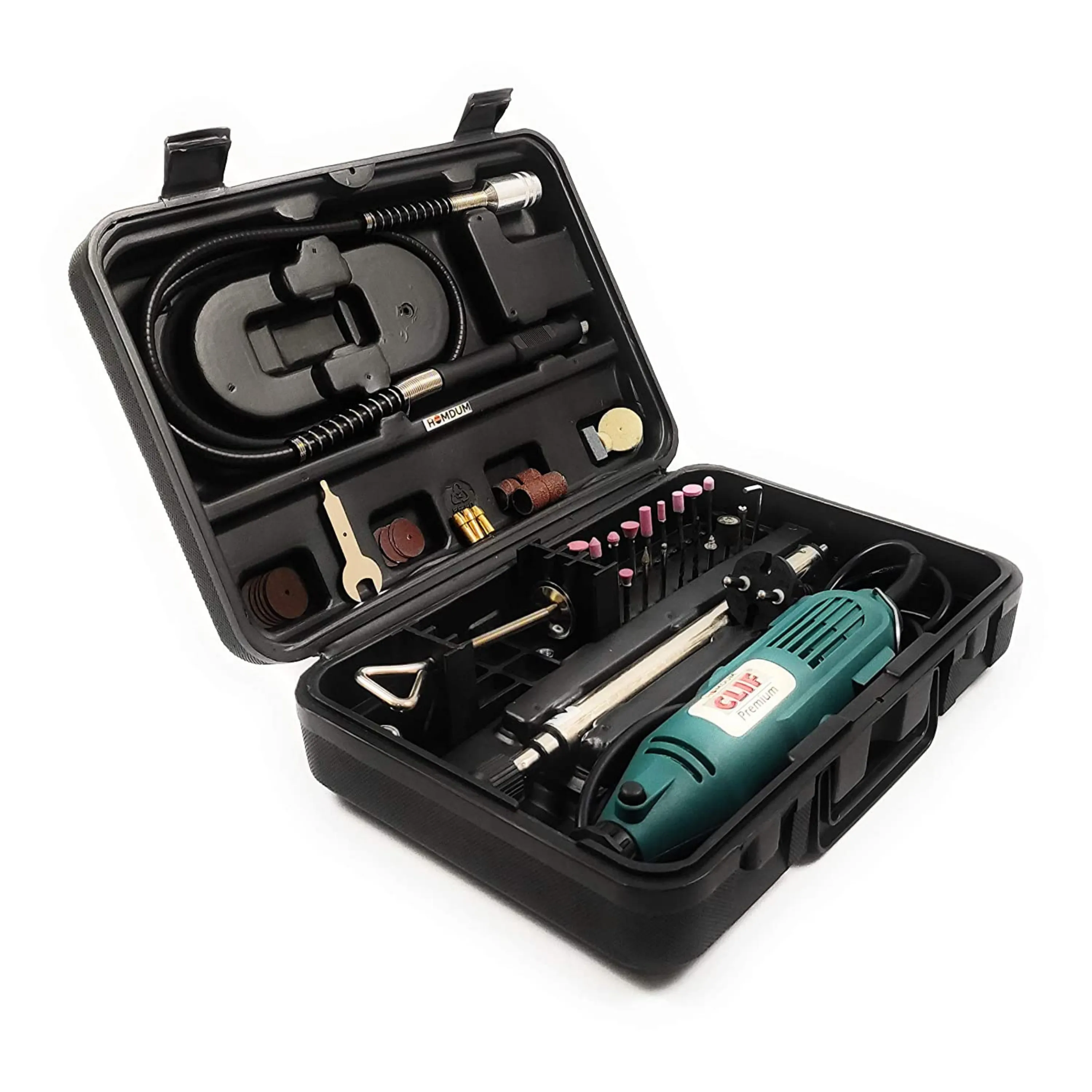 Homdum Multifunctional Clif Mini Rotary Die Grinder Tool Kit with 40 Pieces Grinding Stones, Sanding Roll and Diamond Bits Accessories Including 1 Flexible Shaft and 1 Set Mounting Stand