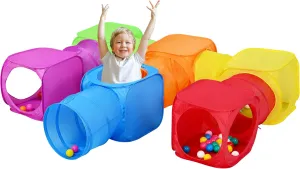 in 1 Kids Play Tunnel Tent for Toddlers, Outdoor Playhouse with 6 Pieces Cube & 6 Pieces Tunnel