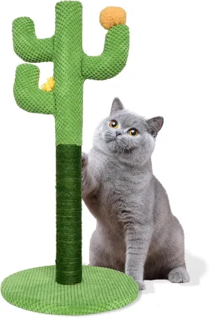 Kitten Cat Scratch Post - 25'' Cactus Scratching Posts with Sisal Cats Claw Scratcher Scratching Posts for Indoor Cats AdultsVertical Green Cat Tree with Flower for Kitten