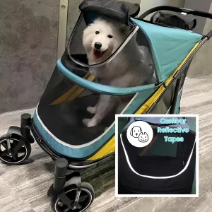 Large Dog Stroller-4 Wheel Pet Strollers for Medium Dogs or 2 Dogs- One-Click Foldable - Large Breathable Mesh & Sunroof - All Terrain Pet Stroller for Medium Senior Dog up to 88 lbs (Green)