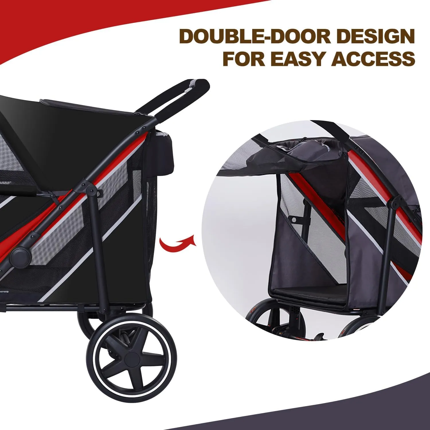 Large Dog Stroller-4 Wheel Pet Strollers for Medium Dogs or 2 Dogs- One-Click Foldable - Large Breathable Mesh & Sunroof - All Terrain Pet Stroller for Medium Senior Dog up to 88 lbs (Green)