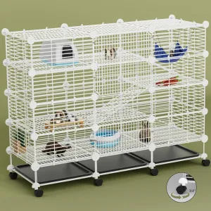 Large Guinea Pig Cages Indoor: 4-Tier C&C Rabbit Cage Small Animal Cage on Wheel with Removable Tray for Bunny Hamster Ferret Rat Chinchilla Hedgehog