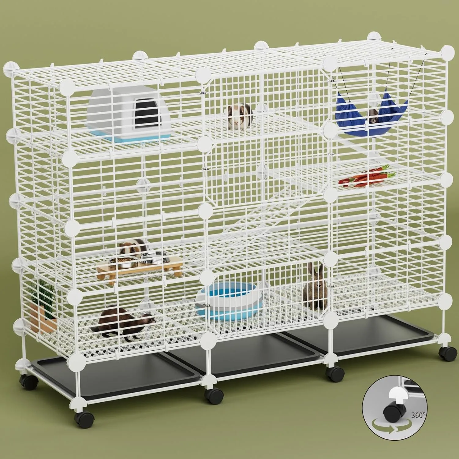 Large Guinea Pig Cages Indoor: 4-Tier C&C Rabbit Cage Small Animal Cage on Wheel with Removable Tray for Bunny Hamster Ferret Rat Chinchilla Hedgehog