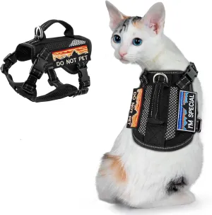 Large Tactical Cat Harness, Breathable Mesh Cat Walking Harness for Adult Fat Cats with Handle & Patches, Adjustable Reflective Cat Vest Easy to Control
