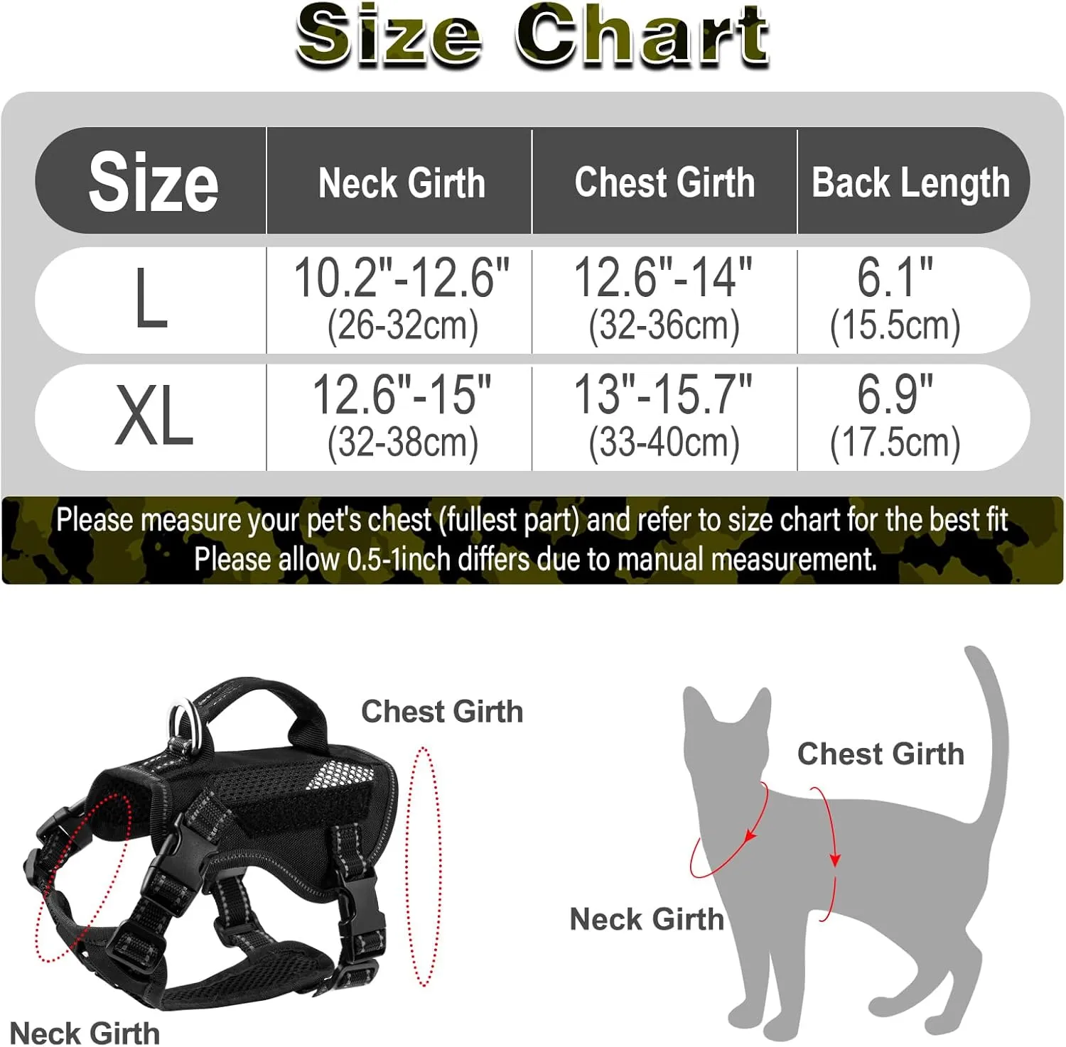Large Tactical Cat Harness, Breathable Mesh Cat Walking Harness for Adult Fat Cats with Handle & Patches, Adjustable Reflective Cat Vest Easy to Control
