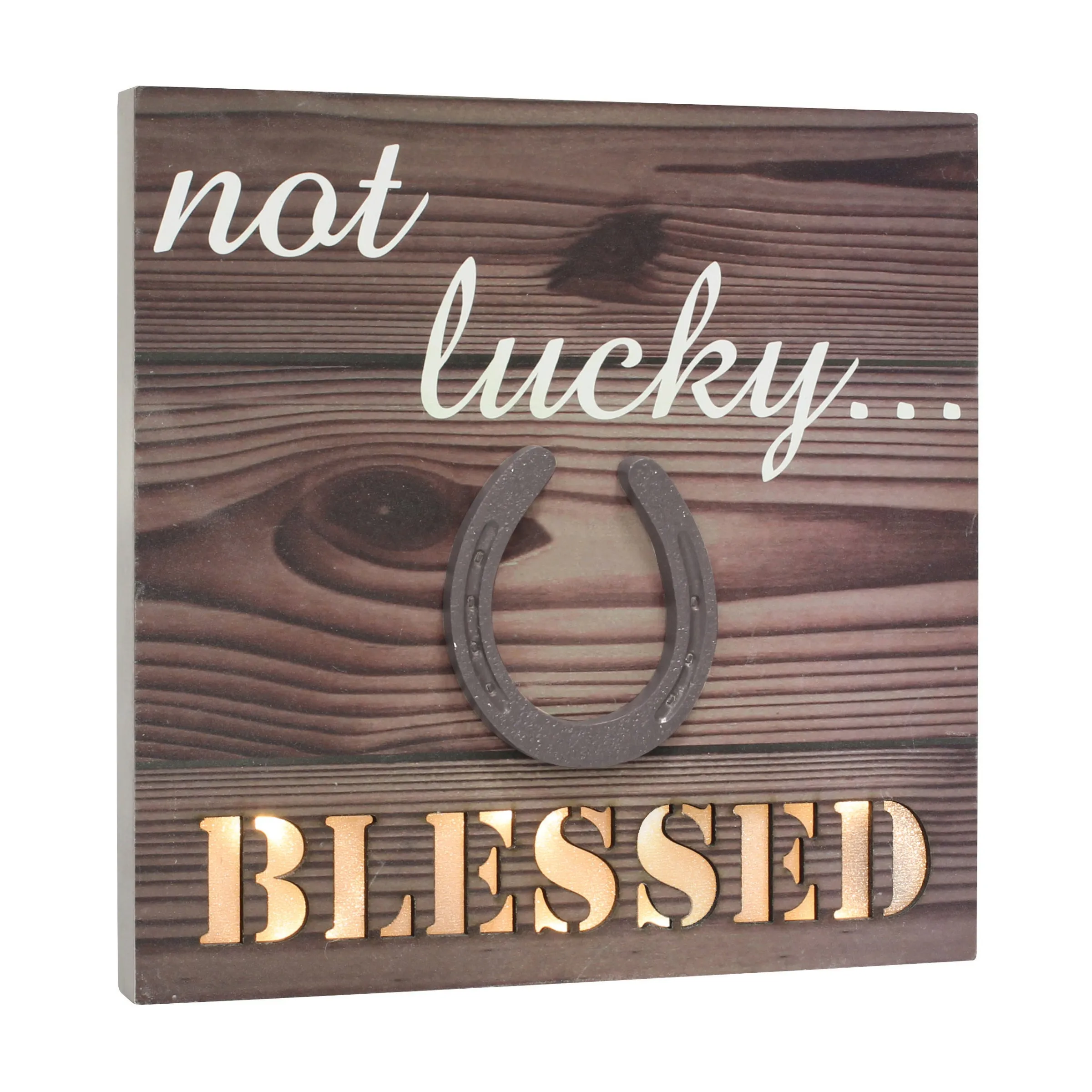 LED NOT LUCKY…..BLESSED Wall Art w/ Horseshoe Detail