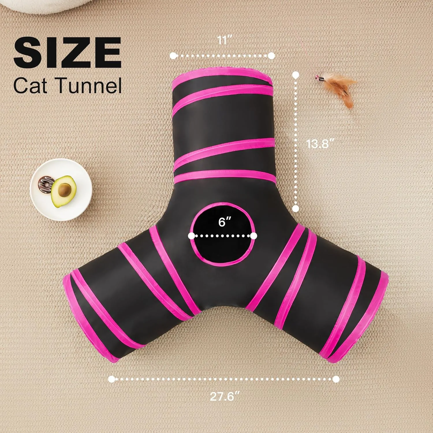 Love's Cabin 3 Way Collapsible Cat Tunnels for Indoor Play - Boredom Buster with Peek Hole Toy Ball for Cats, Kittens, Rabbits, Puppies