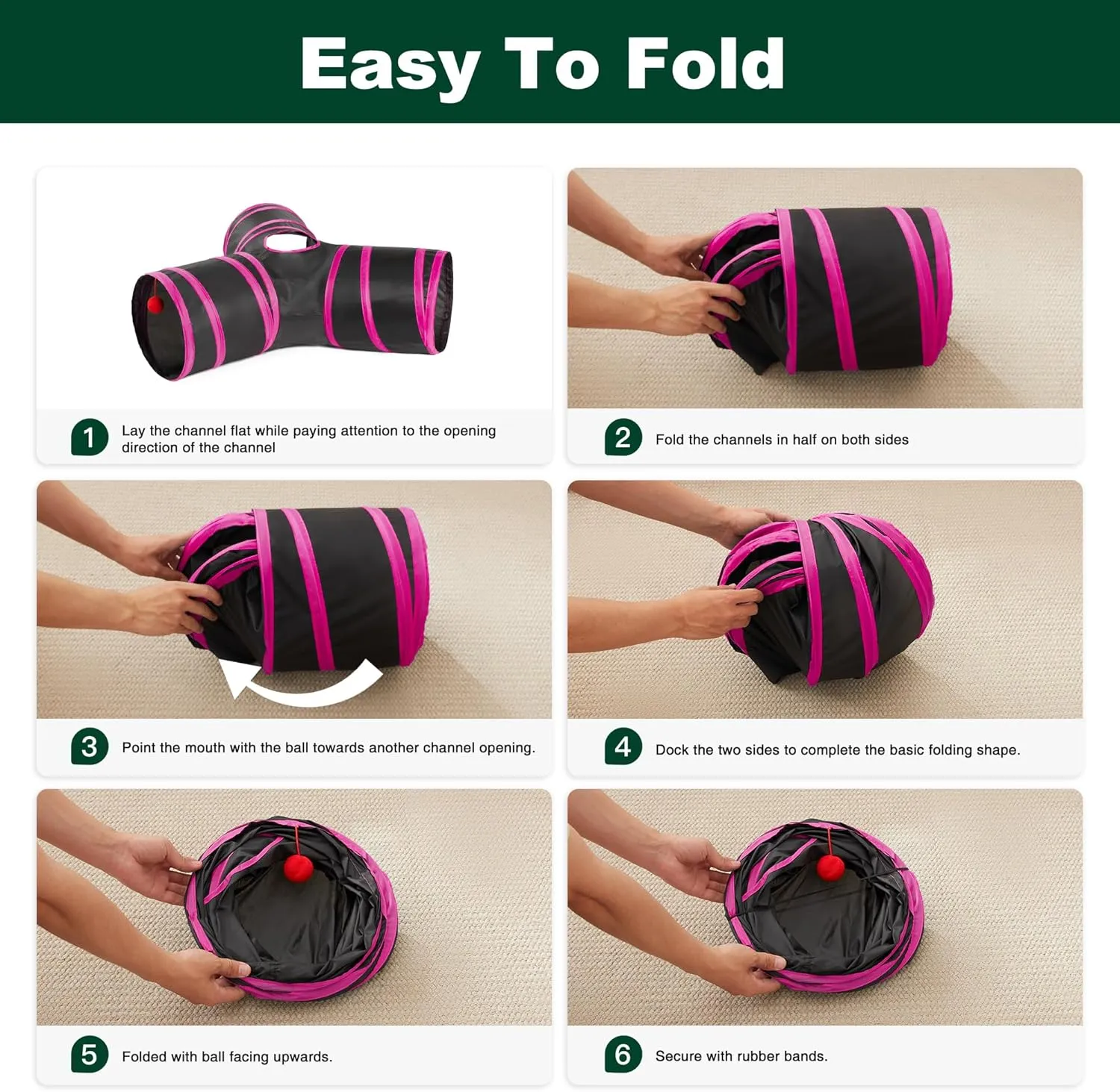 Love's Cabin 3 Way Collapsible Cat Tunnels for Indoor Play - Boredom Buster with Peek Hole Toy Ball for Cats, Kittens, Rabbits, Puppies