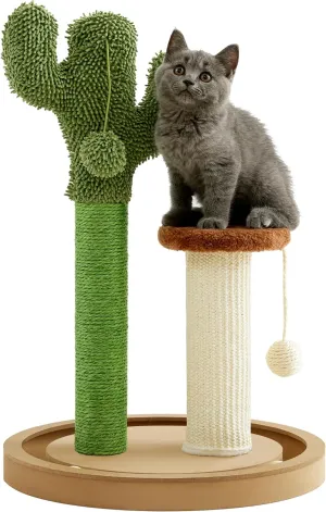 Made4Pets Cat Scratching Post, 21.7" Cactus Kitten Scratcher for Indoor Cats, Mushroom Cute Cat Tree with Sisal Scratch Post, Interactive Game Track Balls with Sturdy Wood Base for Small Kitty