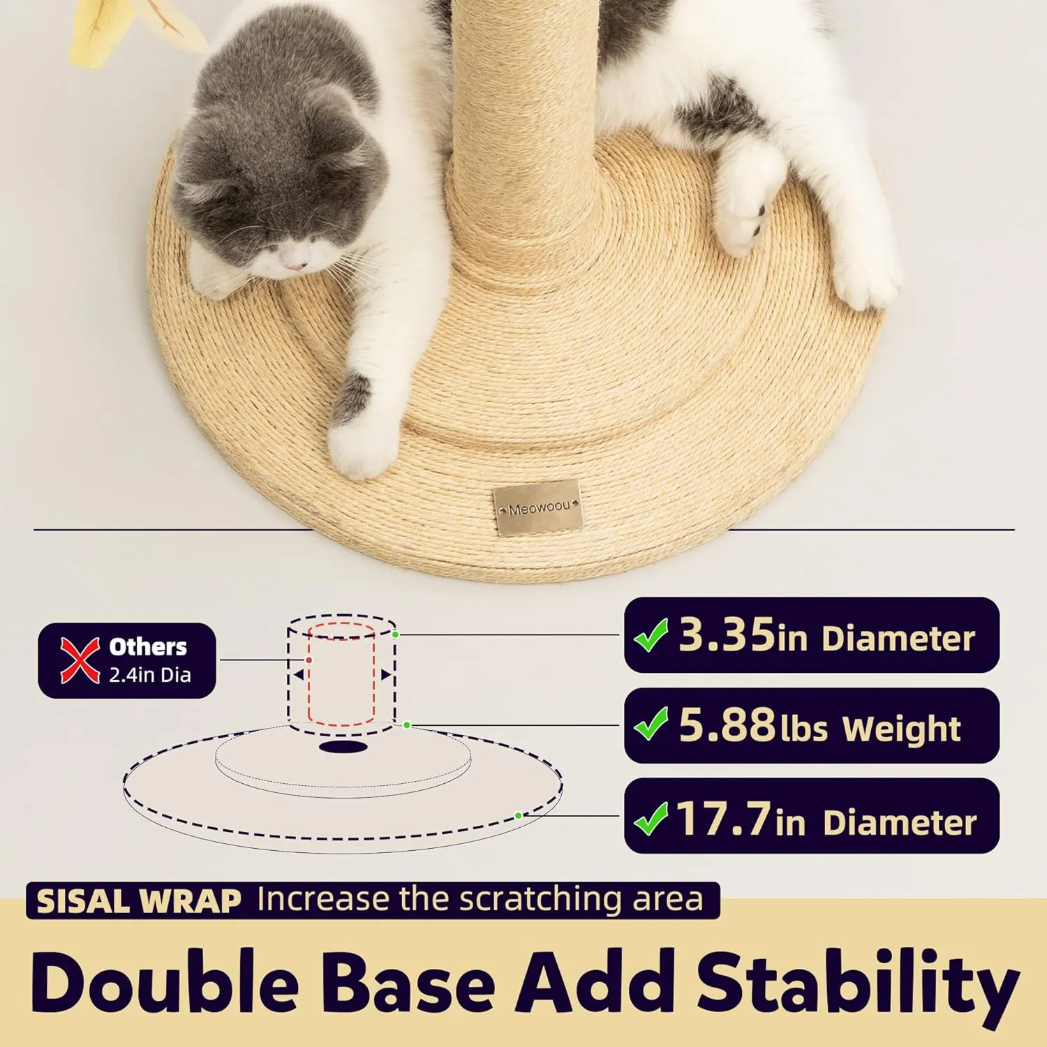 Meowoou Cat Scratching Post for Indoor Cats Adults with Hanging Ball,42 Inch Tall Cat Scratcher with Sisal Rope for Kittens and Medium Large Cats Multi-Colored