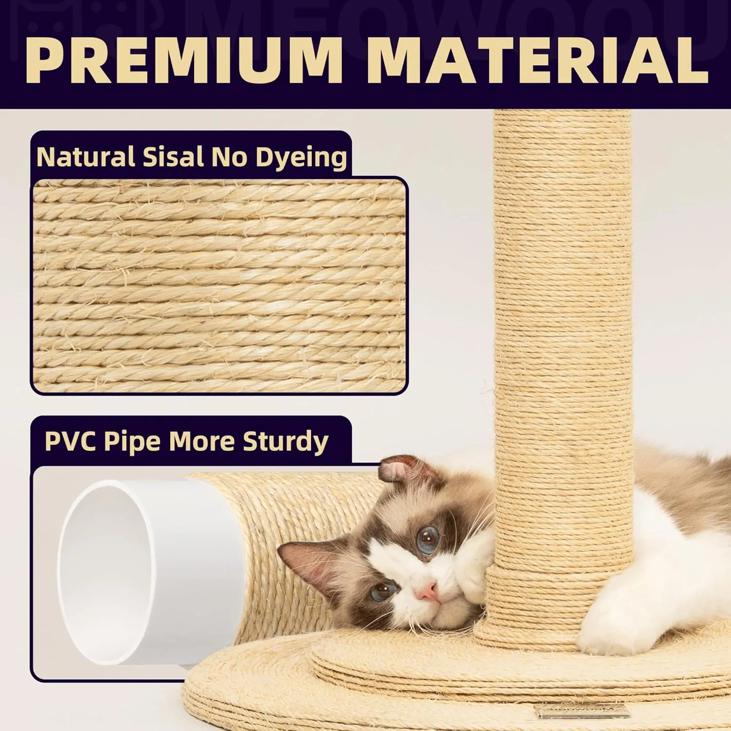 Meowoou Cat Scratching Post for Indoor Cats Adults with Hanging Ball,42 Inch Tall Cat Scratcher with Sisal Rope for Kittens and Medium Large Cats Multi-Colored