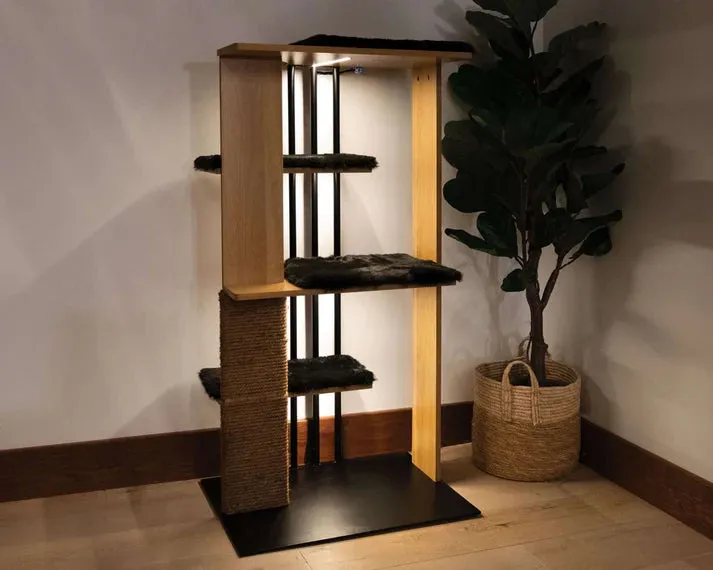 Modern Cat Tree with Scratching Post LED Lighting Perch Platforms