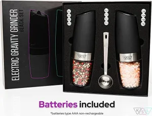New KSL Gravity Electric Salt and Pepper Grinder Set - Adjustable Motorized Electrical Powered Auto Shakers - Automatic Power Mill - Automated Battery Electronic Crusher