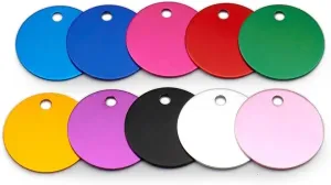 Personalized Anodized Round Aluminum Pet ID Tags Collars Custom for Cat & Dog Tags, 20x20x1mm, 25x25x1mm, 30x30x1mm, 35x35x1mm