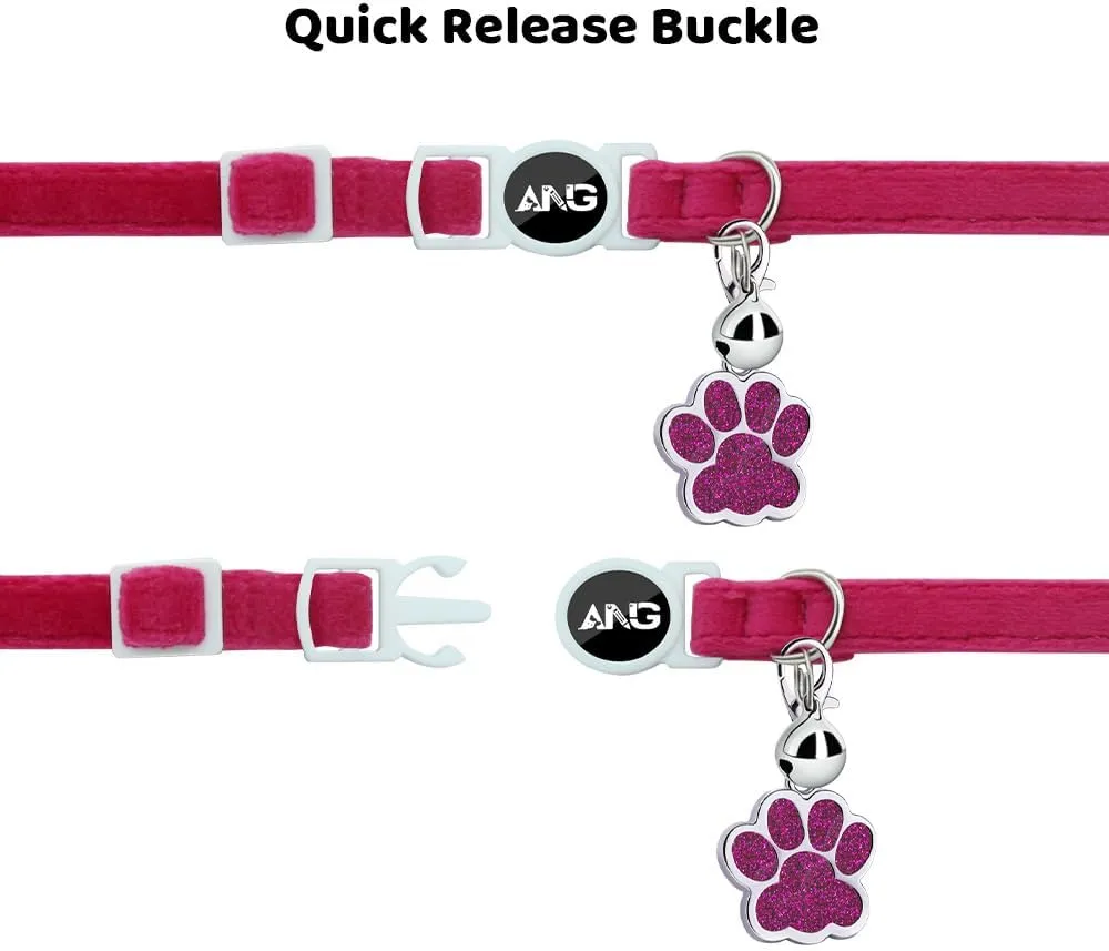 Personalized Breakaway Cat Collars with ID Tag Bell Bowtie,Safety Quick Release Customized Kitty Collars for Girls Boys Cats-Velvet Pattern-Rose