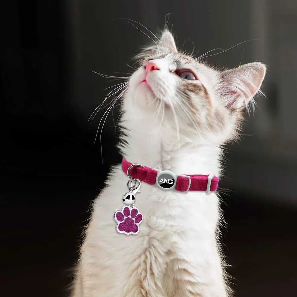 Personalized Breakaway Cat Collars with ID Tag Bell Bowtie,Safety Quick Release Customized Kitty Collars for Girls Boys Cats-Velvet Pattern-Rose