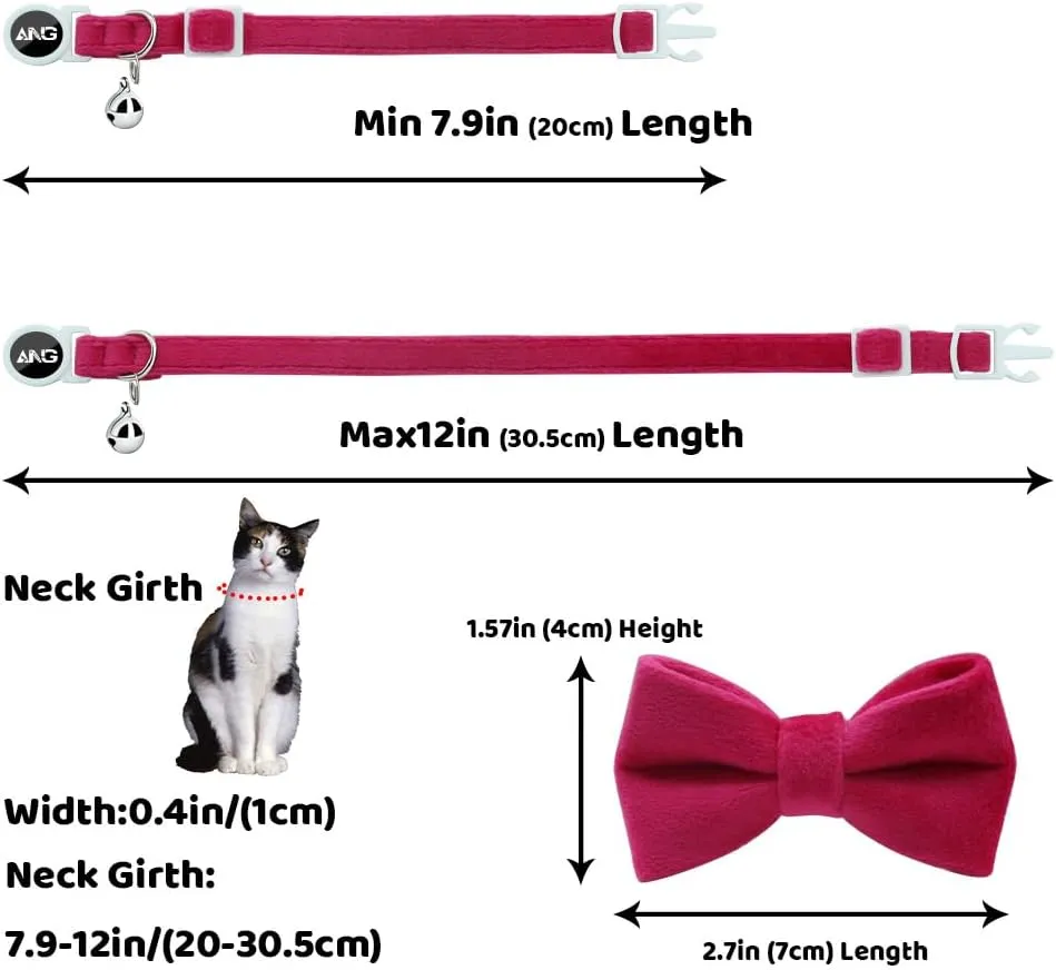 Personalized Breakaway Cat Collars with ID Tag Bell Bowtie,Safety Quick Release Customized Kitty Collars for Girls Boys Cats-Velvet Pattern-Rose
