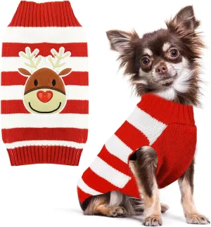 PETCARE Reindeer Christmas Dog Sweater Red Striped Cat Sweater Cartoon Elk Pet Vest Holiday Dog Clothes Puppy Sweaters for Small Medium Large Dogs Cats Fall Winter Outfits Xmas Dog Costume,XX-Large