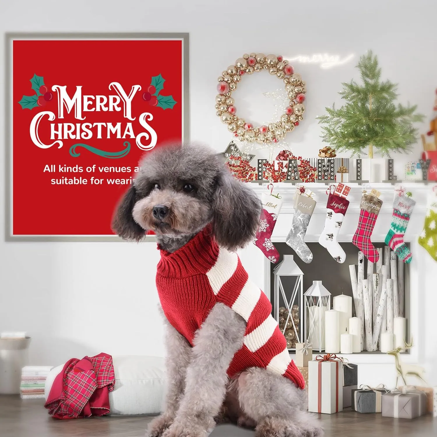 PETCARE Reindeer Christmas Dog Sweater Red Striped Cat Sweater Cartoon Elk Pet Vest Holiday Dog Clothes Puppy Sweaters for Small Medium Large Dogs Cats Fall Winter Outfits Xmas Dog Costume,XX-Large