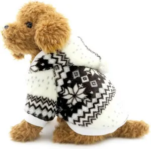 Ranphy Small Dog Hooded Sweater Snowflake Dog Coat Fleece Lined Hoodie Winter Jacket for Cats Puppy Outfit Dog Apparel Christmas Costume Brown S