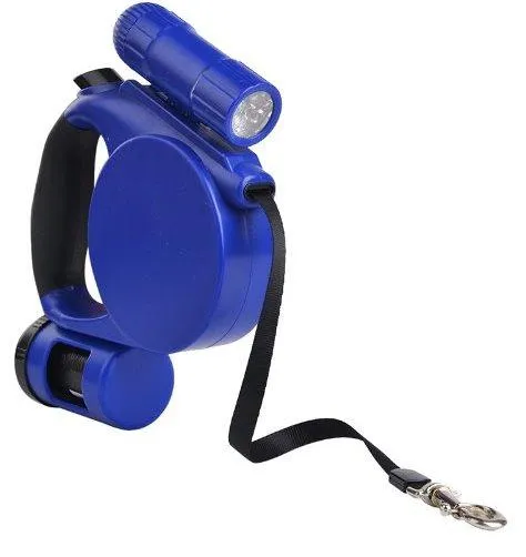Retractable Dog Leash with LED Flashlight and Garbage Bag