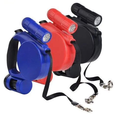 Retractable Dog Leash with LED Flashlight and Garbage Bag