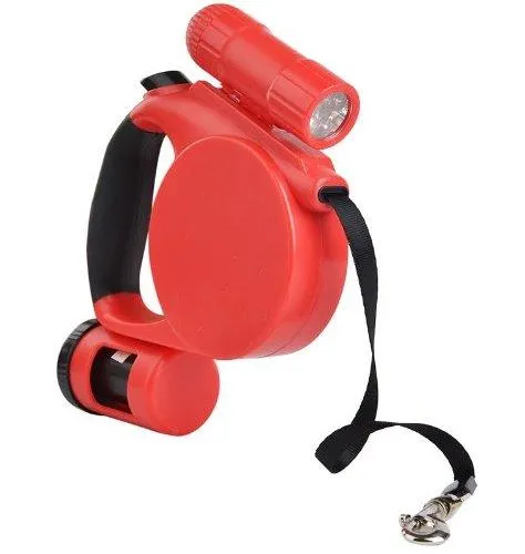 Retractable Dog Leash with LED Flashlight and Garbage Bag