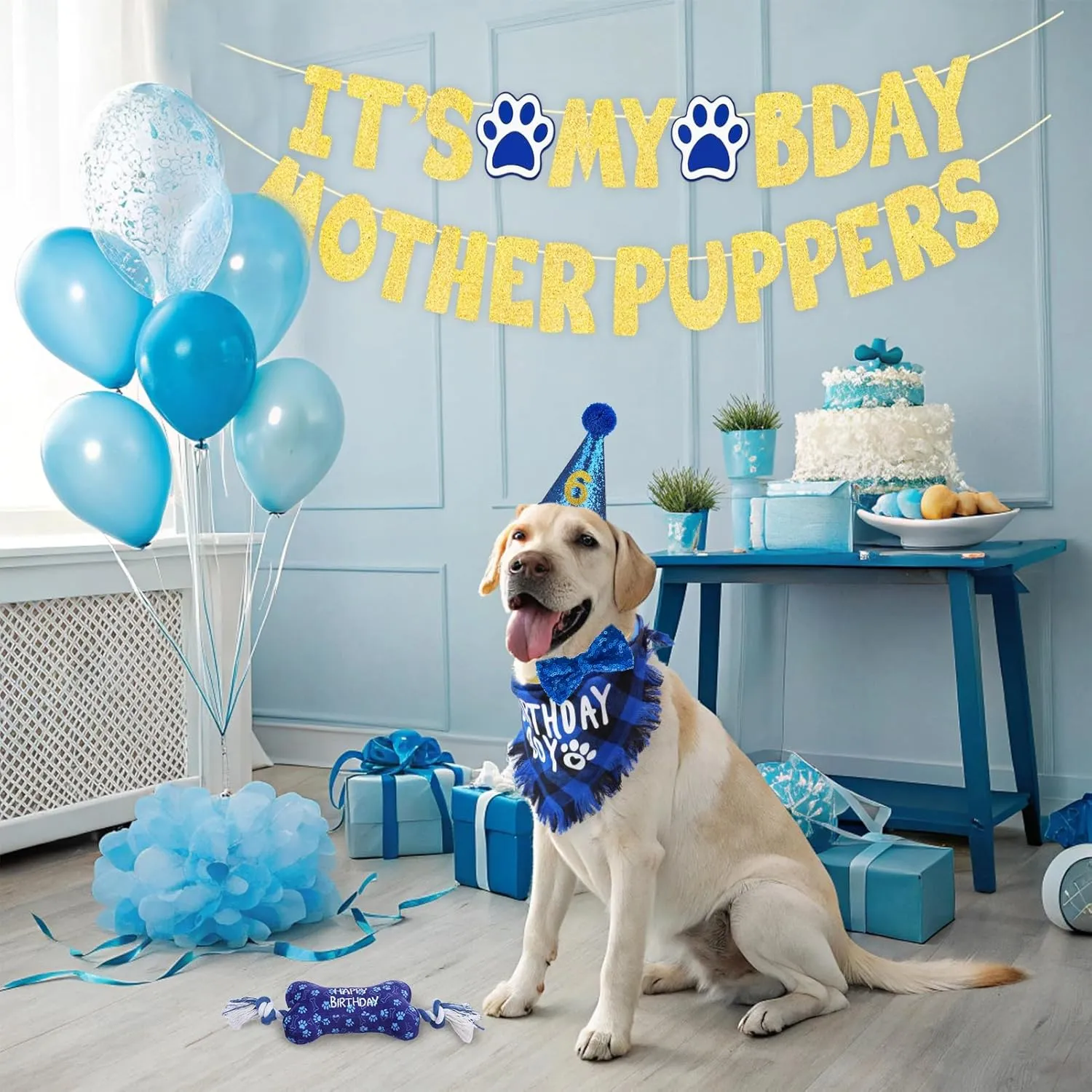 SCENEREAL Dog Birthday Party Supplies, Dog Birthday Bandana Hat Toy Bow Tie Collar Set with Birthday Numbers, Puppy Pet Birthday Scarf Accessories Outfit Decorations for Boy Girl Small Dogs, S