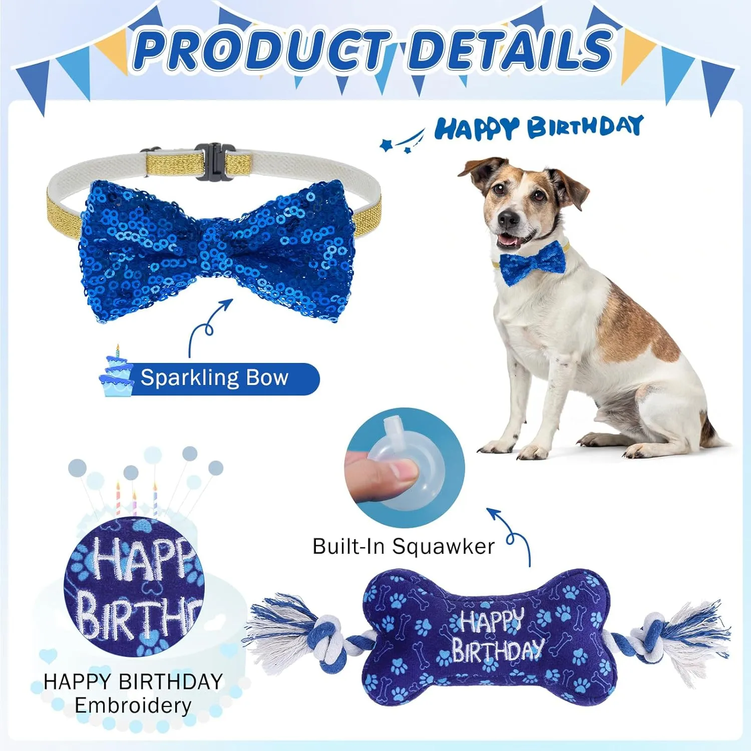 SCENEREAL Dog Birthday Party Supplies, Dog Birthday Bandana Hat Toy Bow Tie Collar Set with Birthday Numbers, Puppy Pet Birthday Scarf Accessories Outfit Decorations for Boy Girl Small Dogs, S